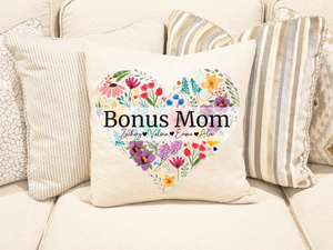 Floral Watercolor Heart Personalized Mom Pillow