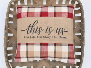 Checked Pillow with Burlap Pillow Wrap