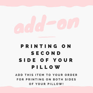 pink and black text on a white background describing additional information that can be added to custom pillow orders