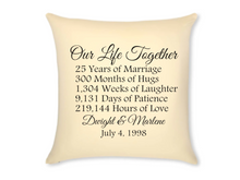 25th Wedding Anniversary Pillow, Our Life Together