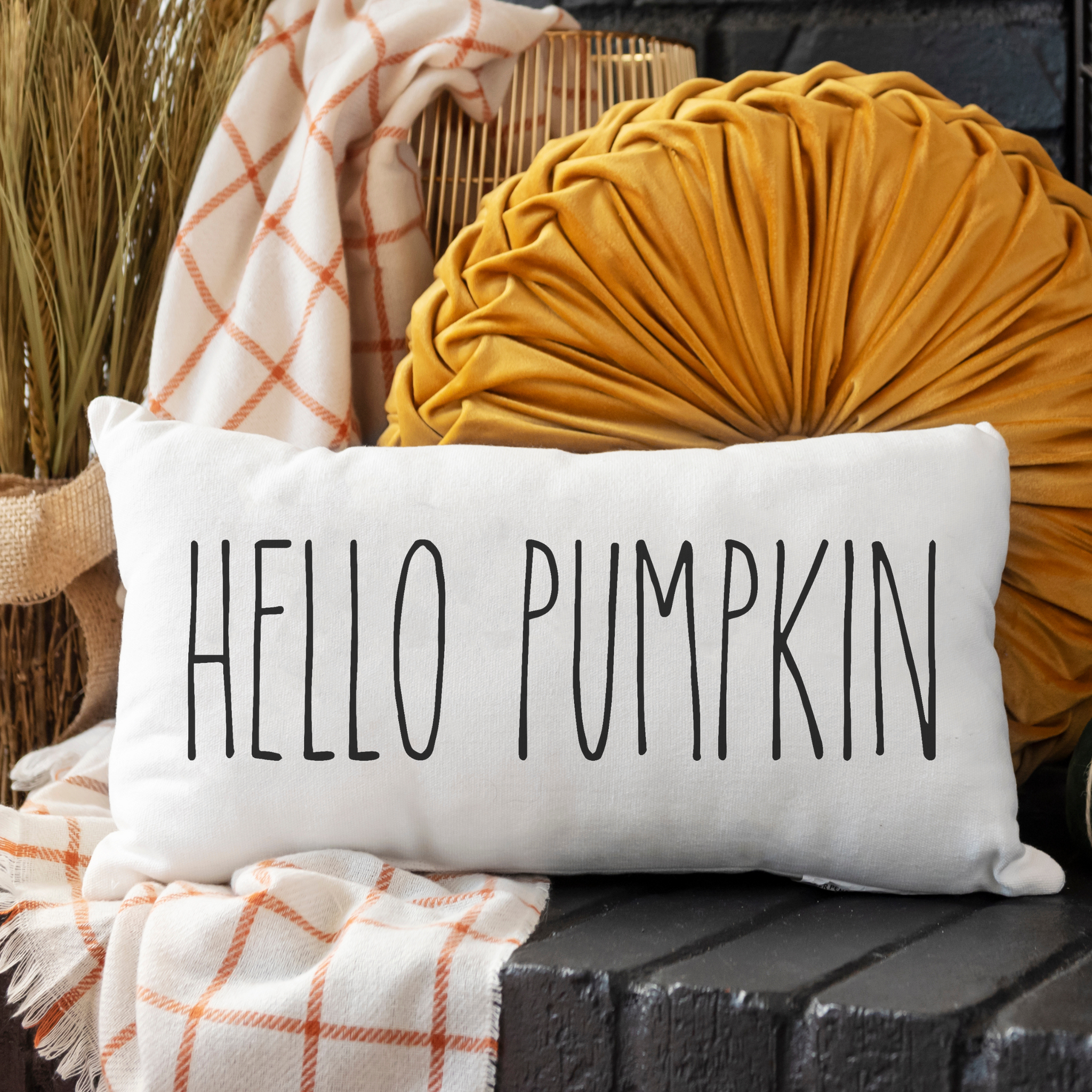 Hello Pumpkin Autumn Decor Lumbar Pillow AbbyKate Home