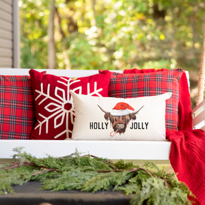 Holly Jolly Christmas Highland Cow Lumbar Pillow