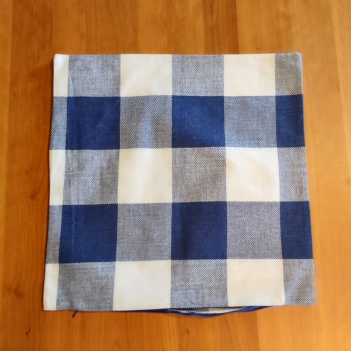 Navy Checked Pillow Cover - Clearance