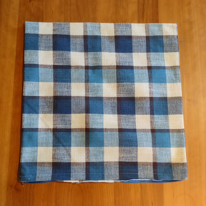 Blue and Brown Plaid Pillow Cover - Clearance