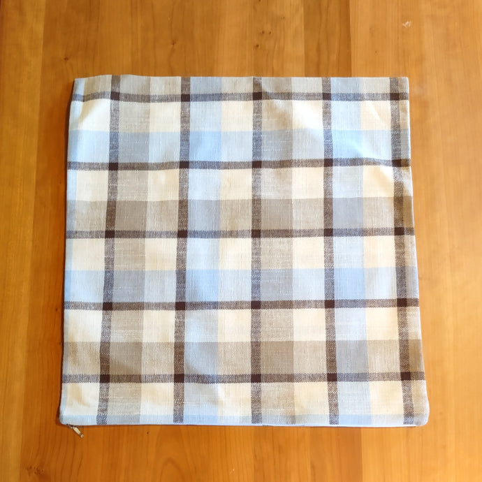 Blue Tan and Brown Plaid Pillow Cover - Clearance