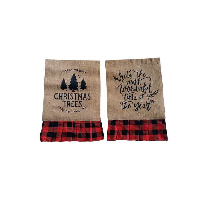 Burlap and Buffalo Plaid Ruffle Garden Flags