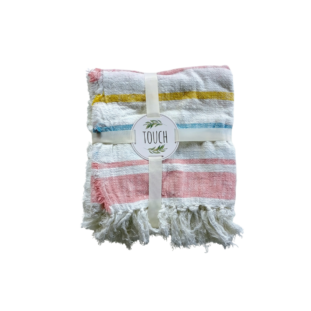 White and Pastel Colored Throw Blanket