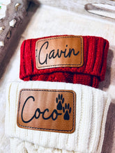 Personalized Cable Knit Christmas Stockings with Engraved Leather Patch