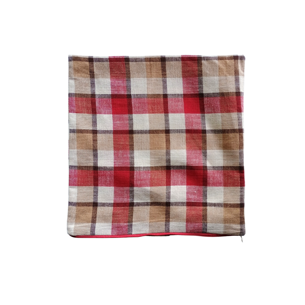 Red and Brown Plaid Pillow Cover