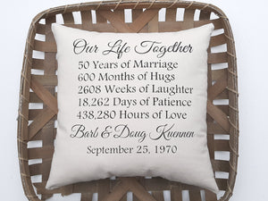 50th Wedding Anniversary Golden Celebration Gift Pillow
