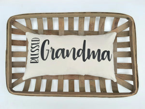 Blessed Grandparent customizable pillow in a woven basket 