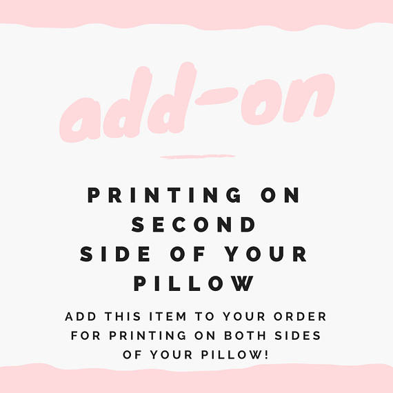 pink and black text on a white background describing additional information that can be added to custom pillow orders