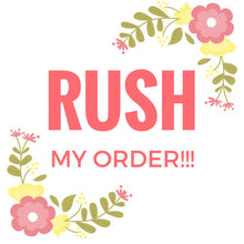 colorful marketing post that says rush my order!!!