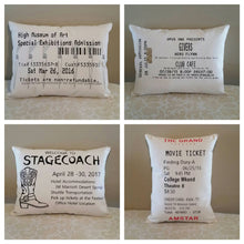Movie, Concert, Event Ticket Stub Pillow