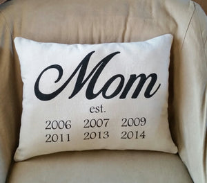 Mom Established Pillow | Gifts for Mom's birthday | Mother's Day Pillow